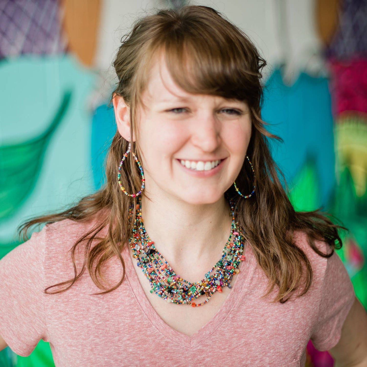 Rainbow Beaded Hoops Earring
