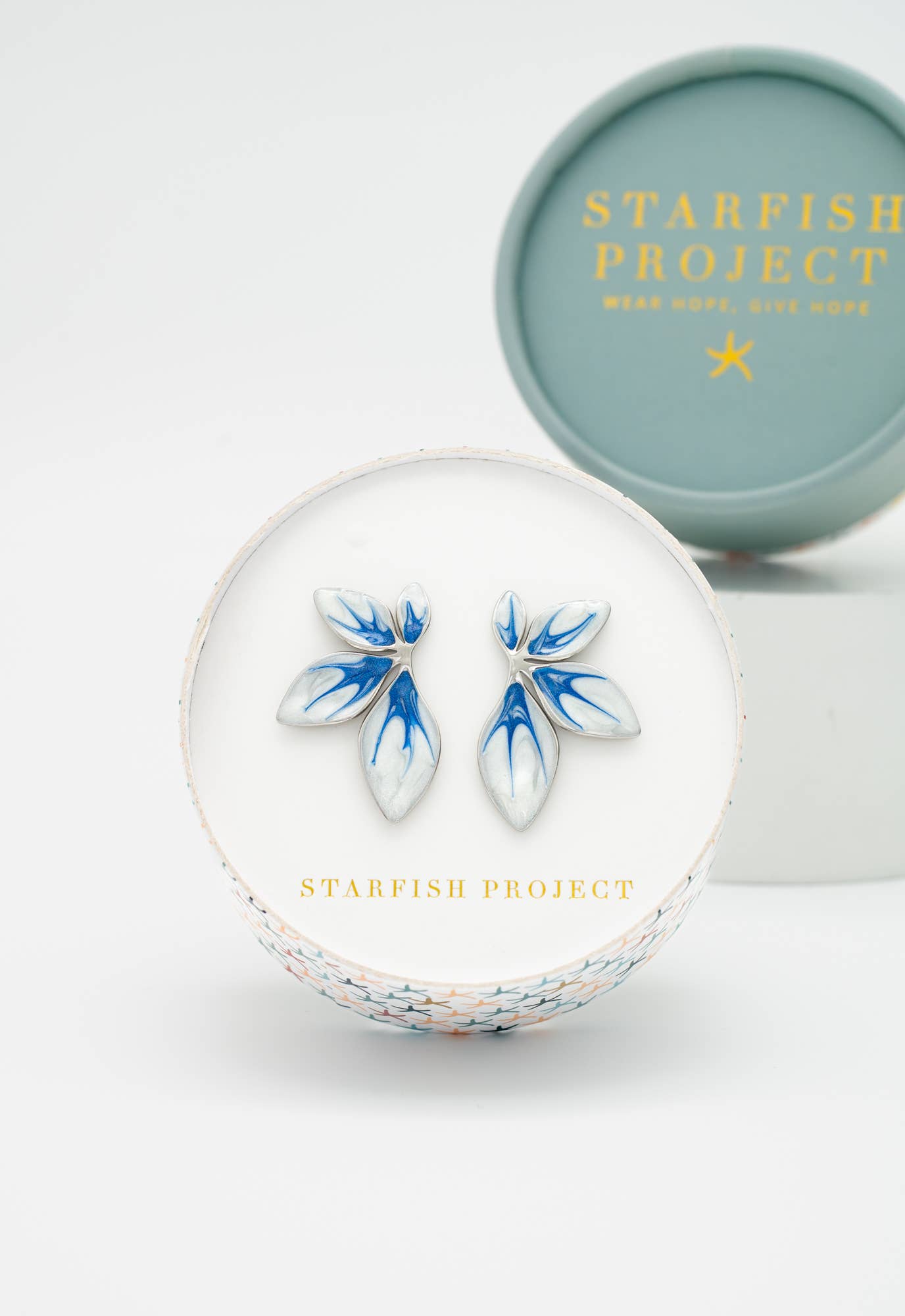 Flourish Blue & Silver Leaf Earrings