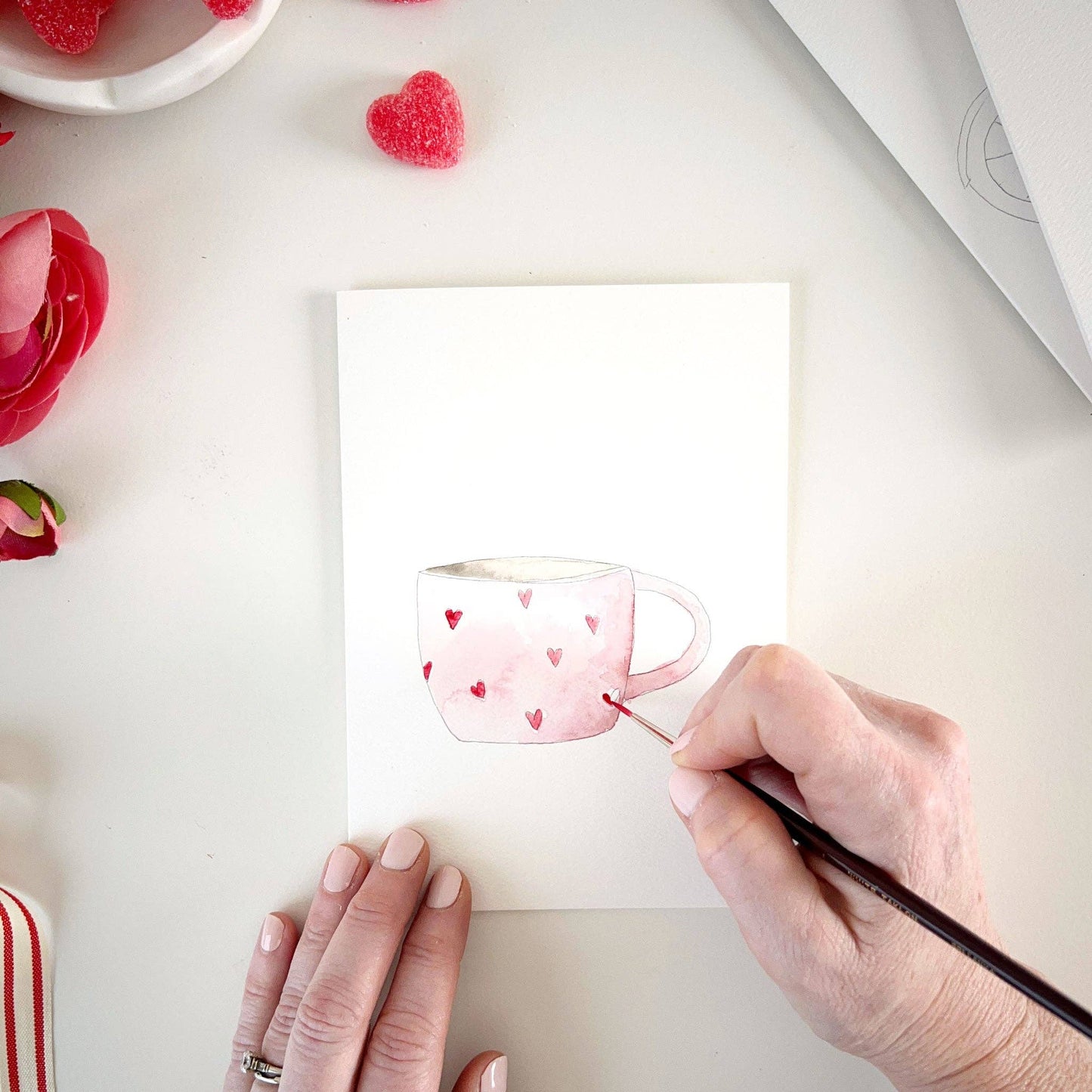 paintable watercolor notecard set Love sweet love