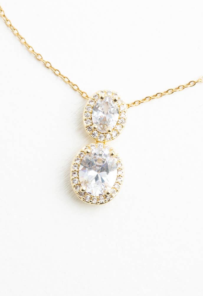 Divine Connection Gold and Zircon Necklace- 14K Gold Plated Dangle Formal Necklace