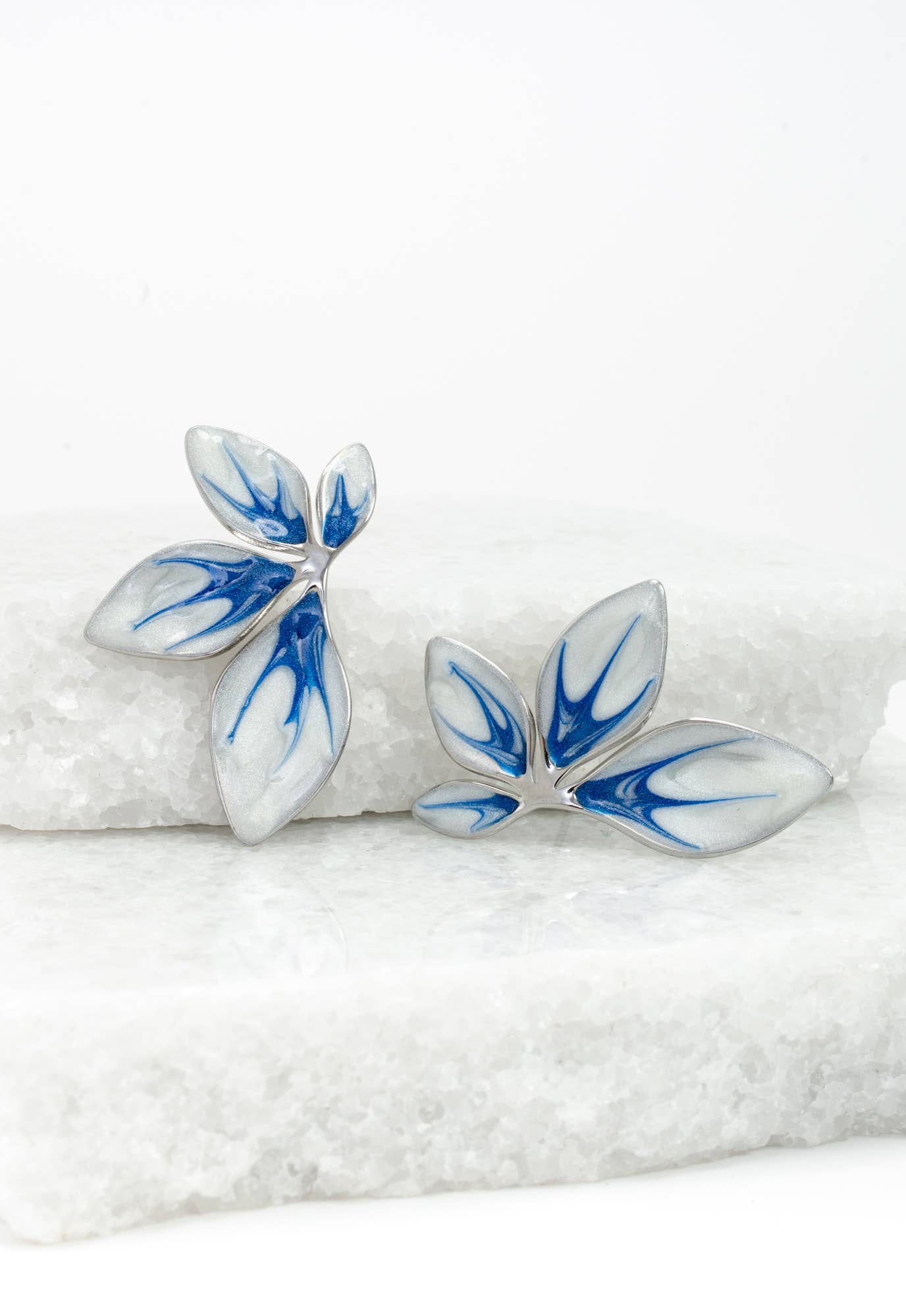 Flourish Blue & Silver Leaf Earrings
