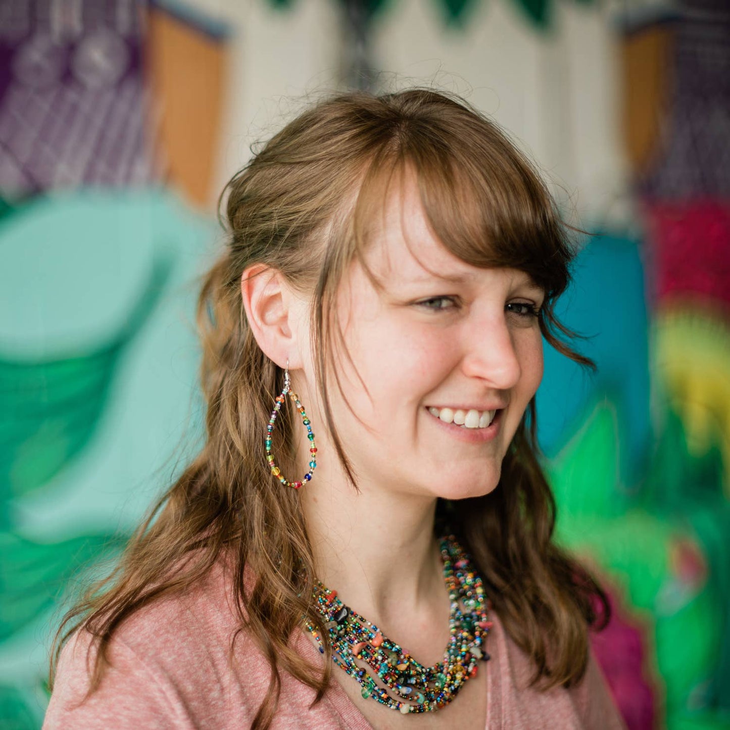Rainbow Beaded Hoops Earring