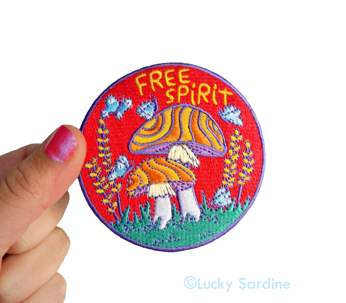 Free Spirit Hippie Mushroom, Retro Embroidered Iron-On Patch