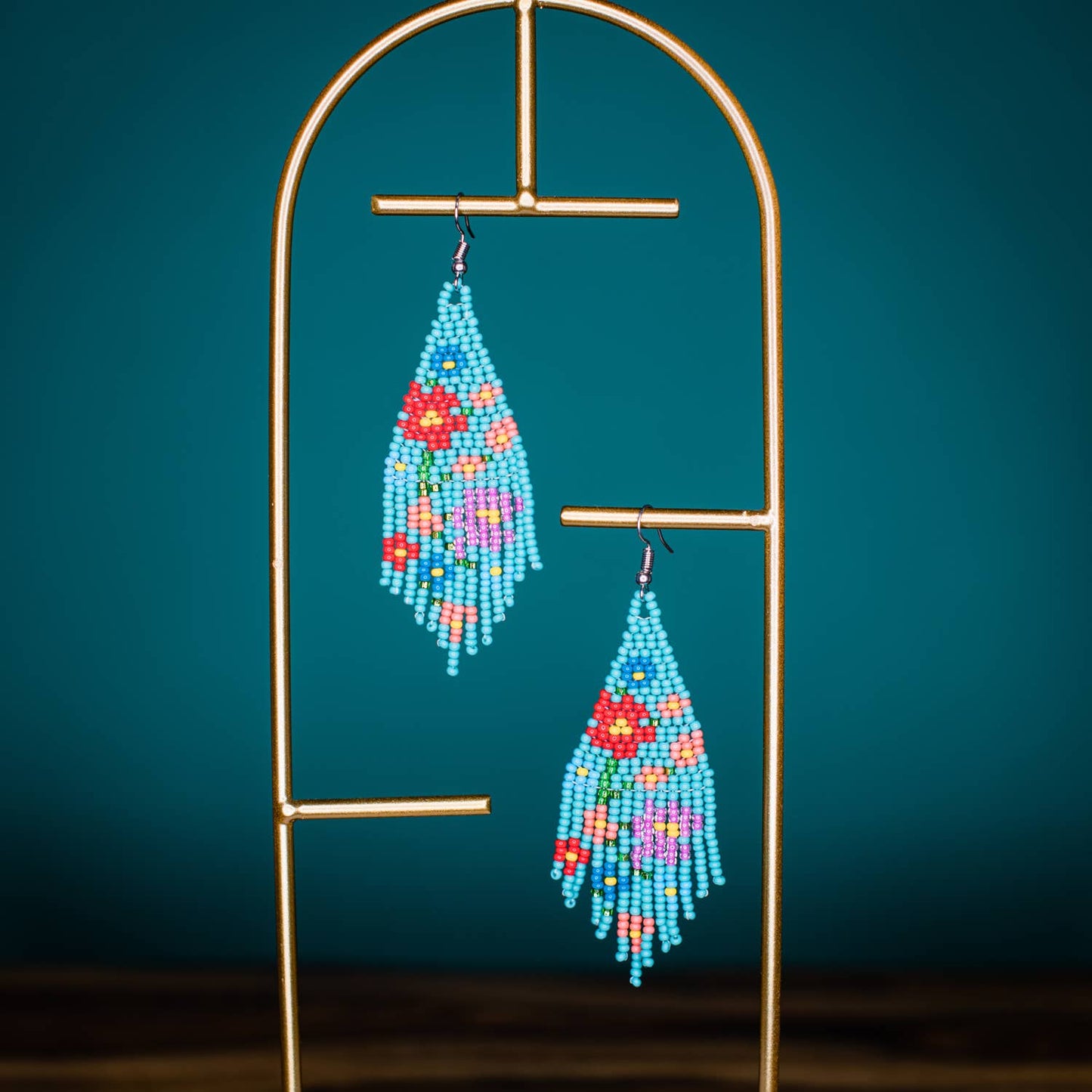 Flower Fringe Earrings Turquoise