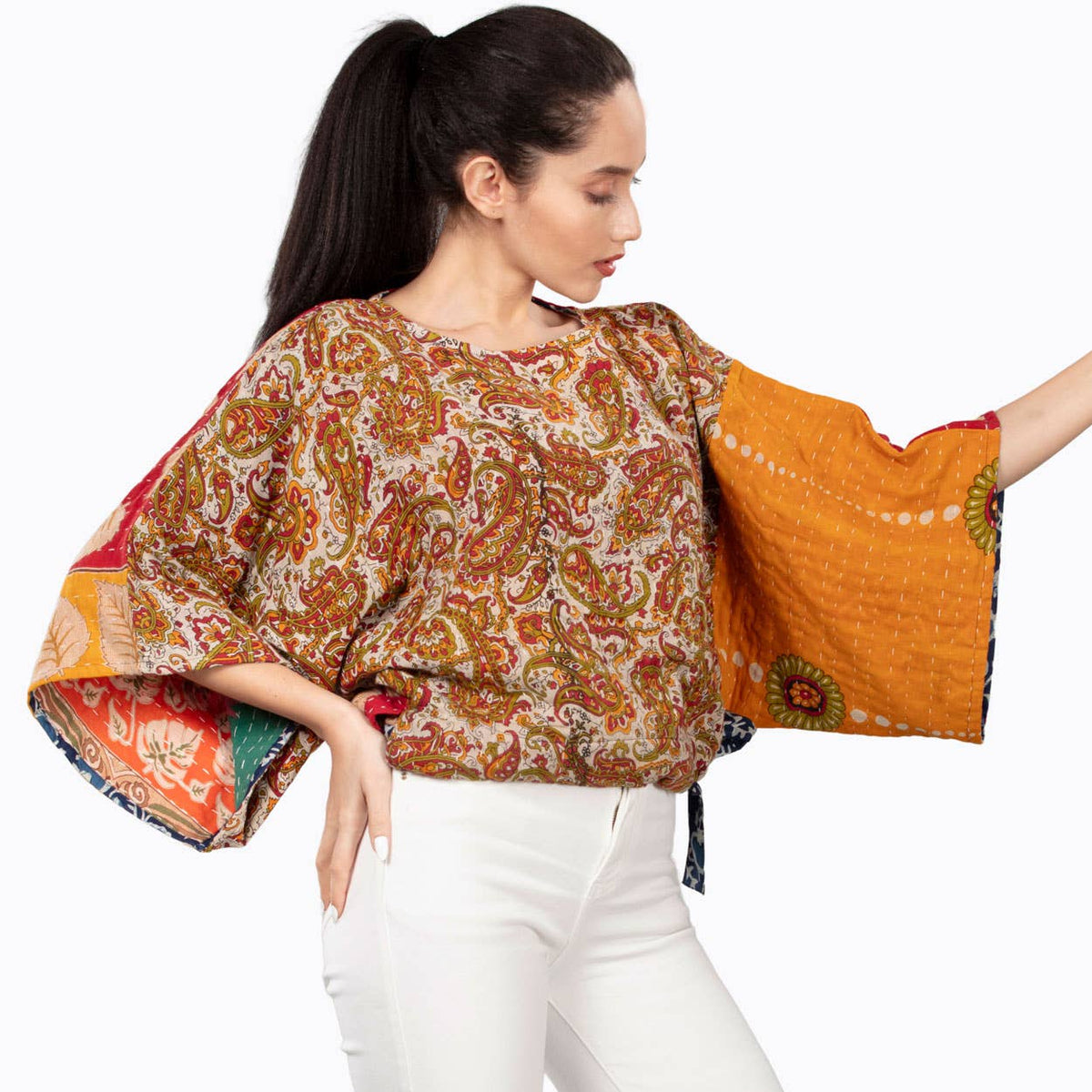 Reversible Kantha Kimono Crop Top