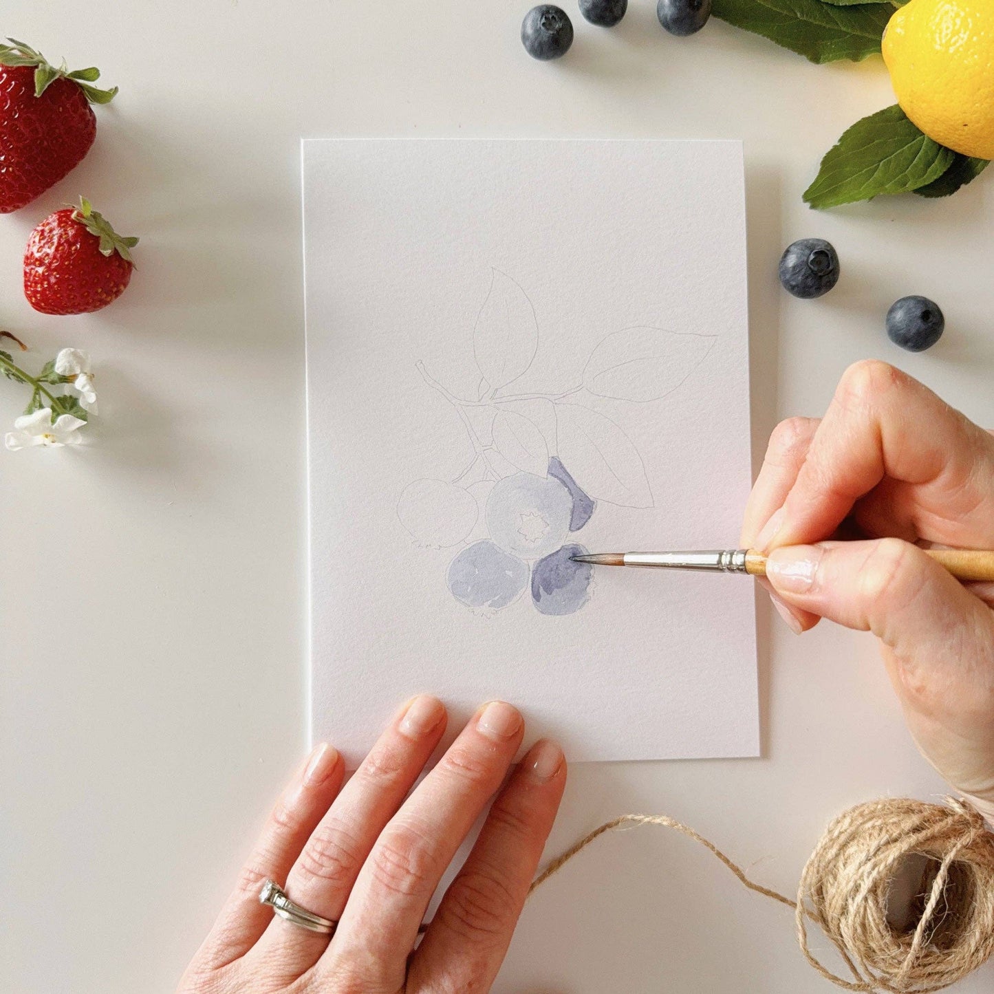 paintable watercolor notecard set Fruit