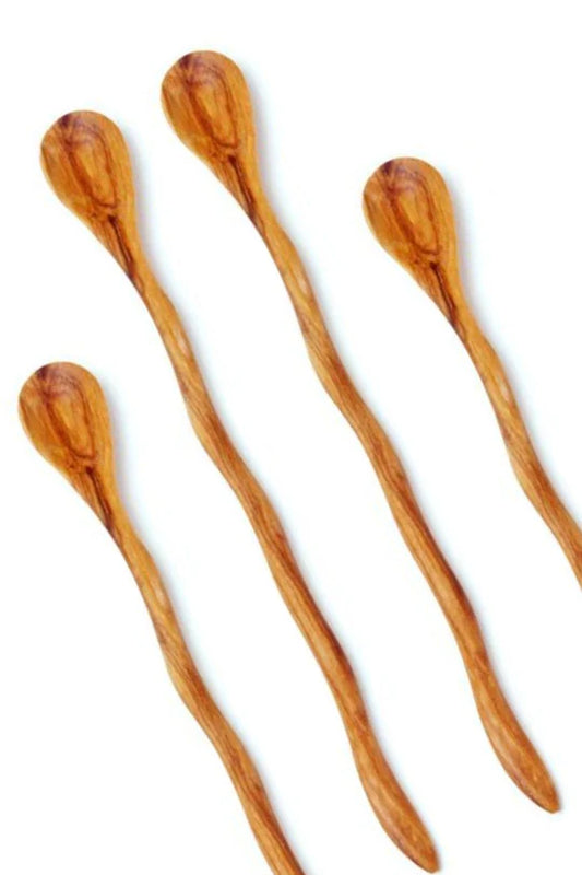 Wild Olive Wood Wavy Cocktail Spoon
