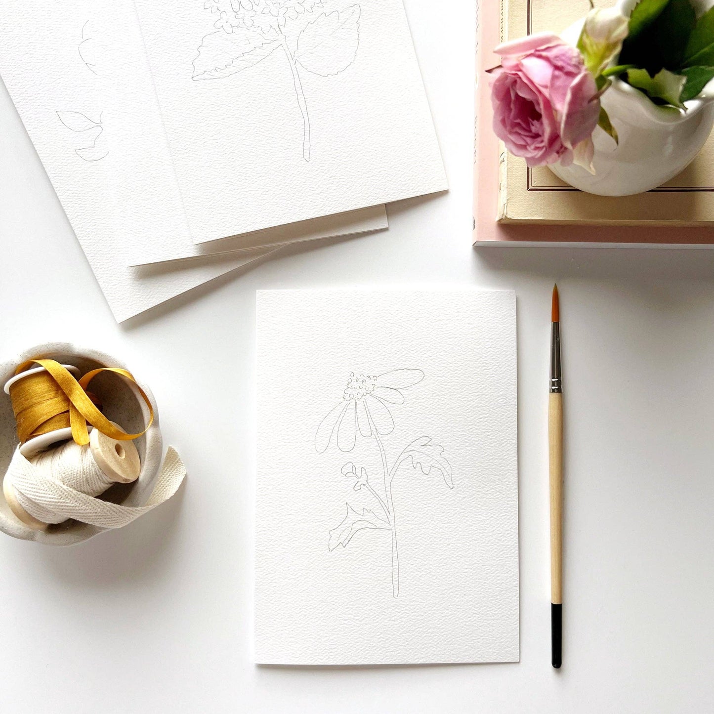 paintable watercolor notecard set Garden flowers