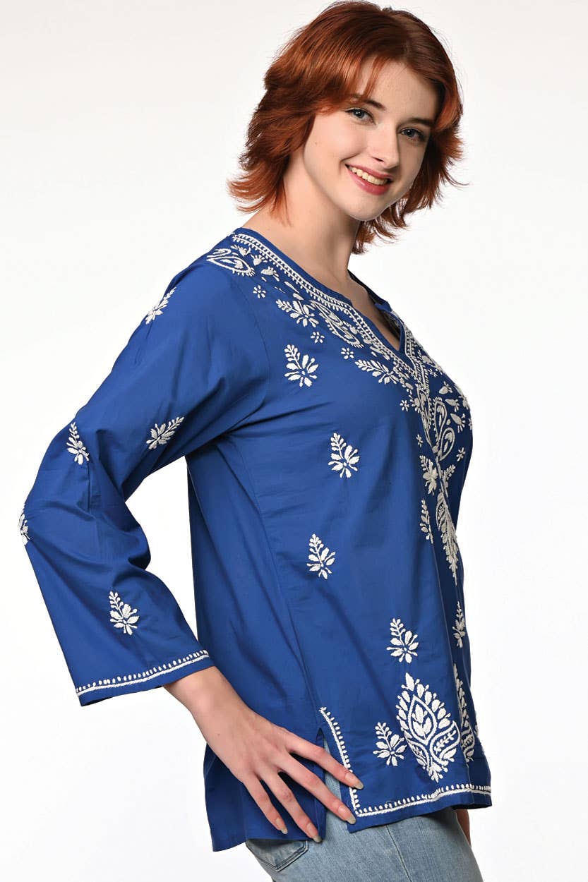 Saheli Navy Embroidered Tunics: Navy Blue / L/XL