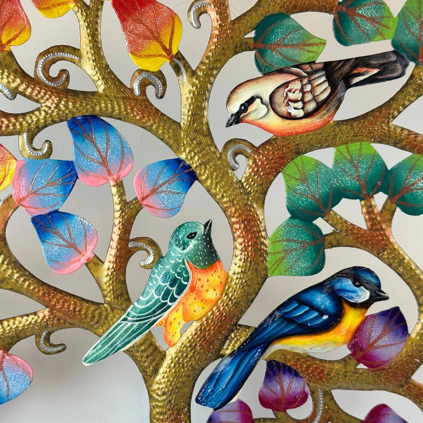 Golden Autumn Tree of Life with Birds Steel Drum Wall Art, 14 inch