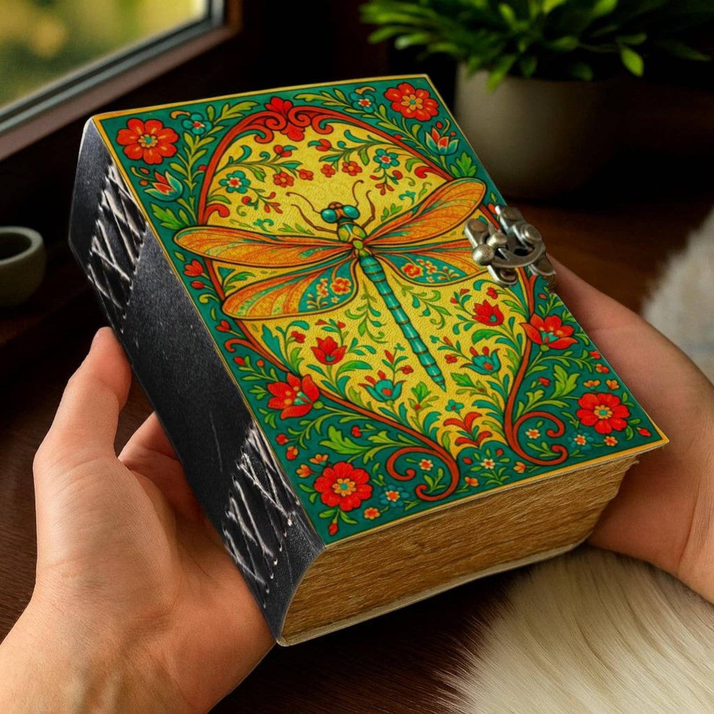 Dragonfly Leather Journal with Lock