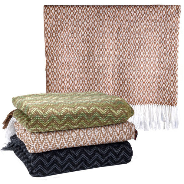 100% Alpaca Geometric Loomed Blanket - 58