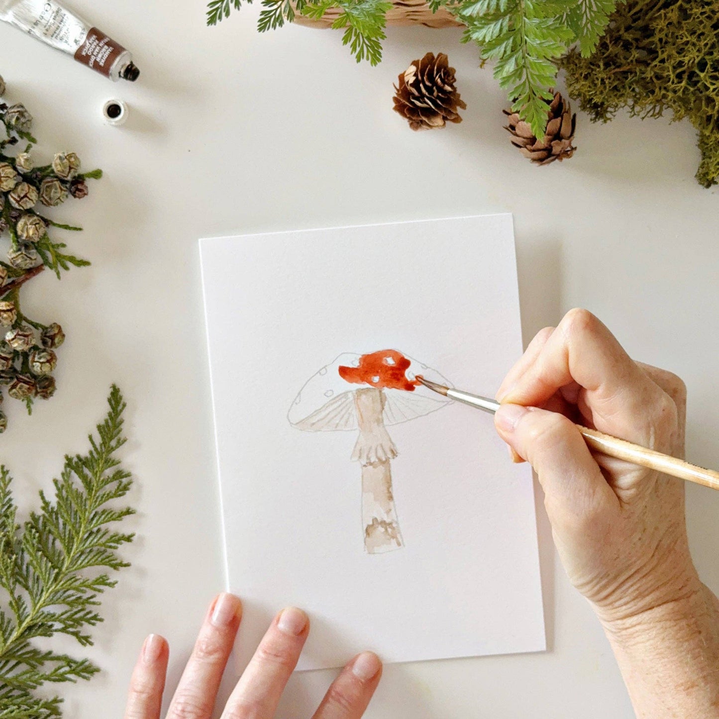 paintable watercolor notecard set Mushrooms