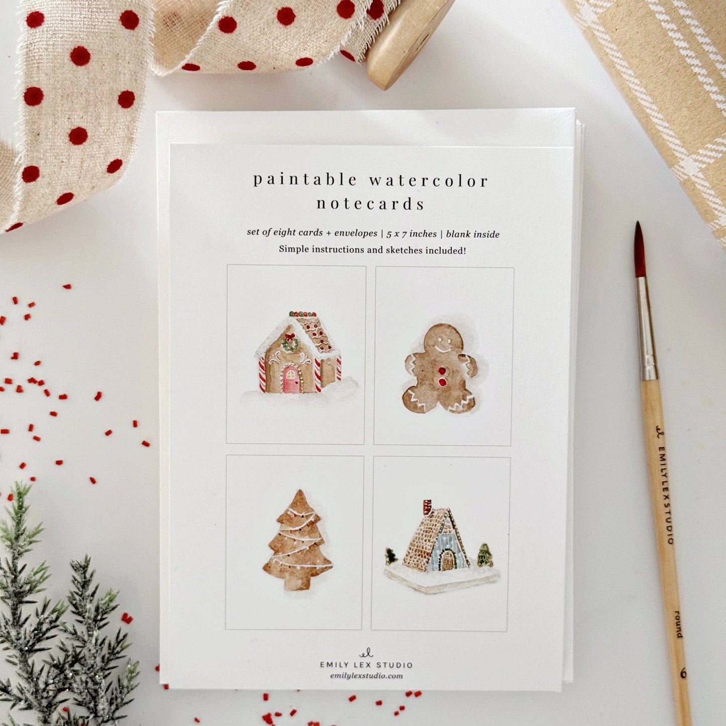 paintable watercolor notecard set Gingerbread