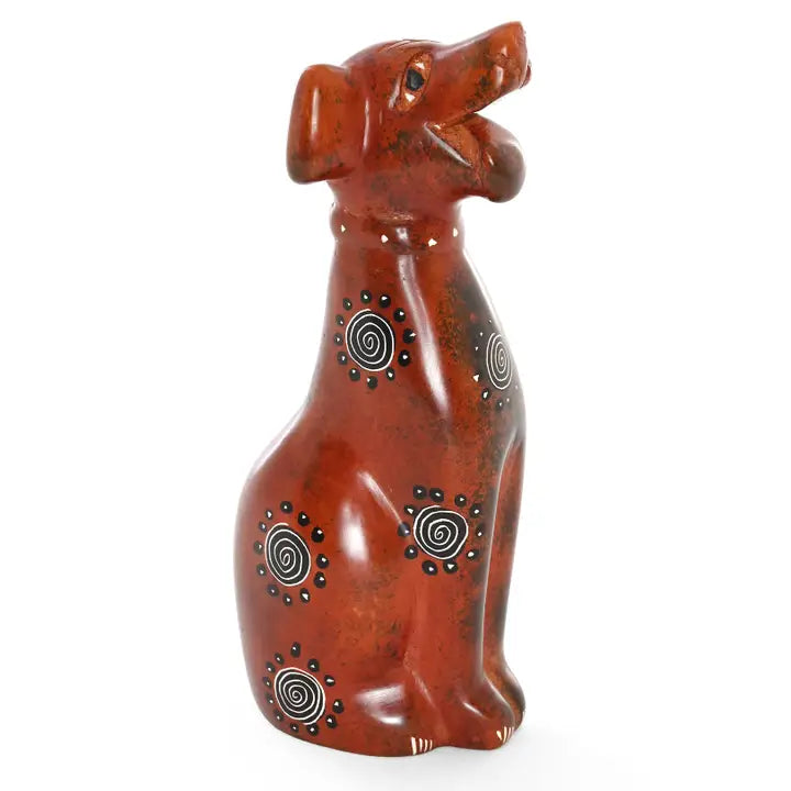 Large Brown Soapstone Dog Sculpture