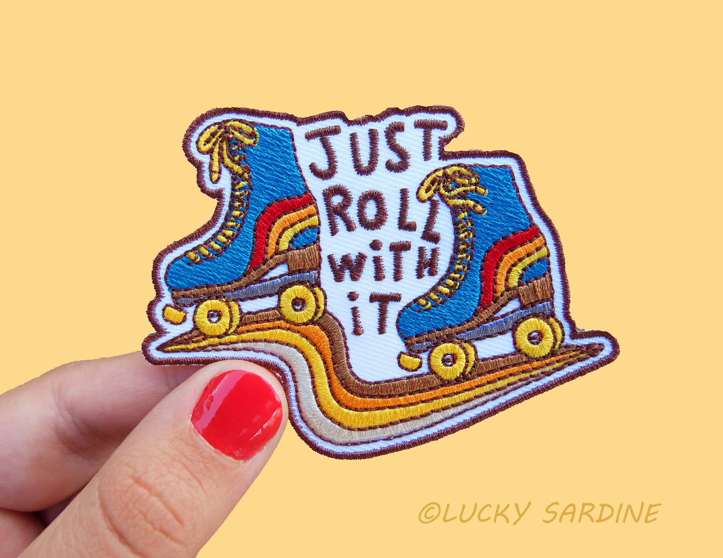 Roller Skate, Retro Roll With It, Embroidered Iron-On Patch