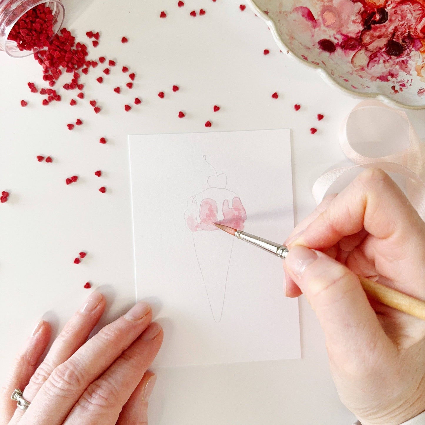 paintable watercolor notecard set Sweet treats valentines