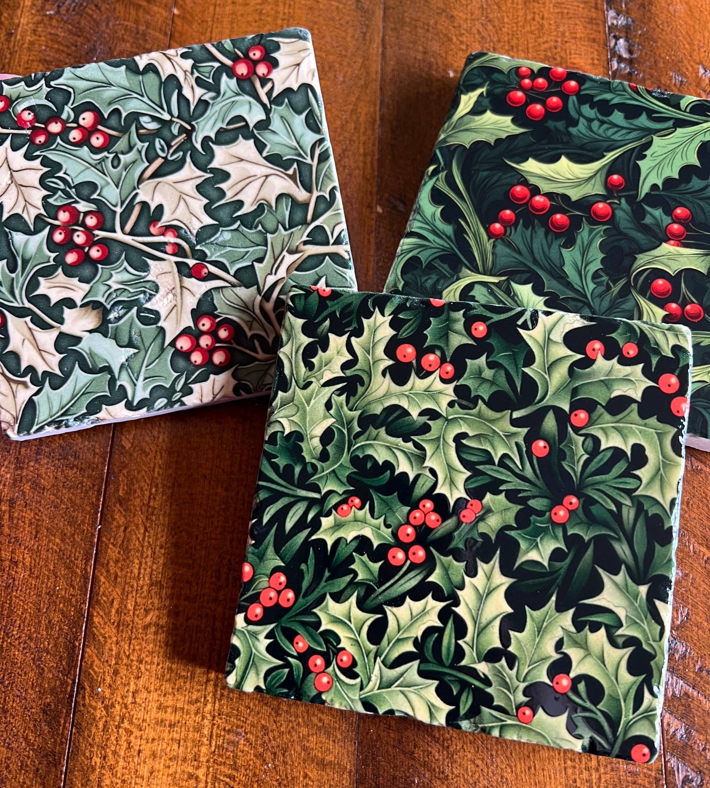 Holiday Holly stone coasters