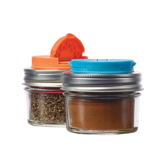 Jarware Spice Lid for Regular Mouth Mason Jar, Orange, Blue
