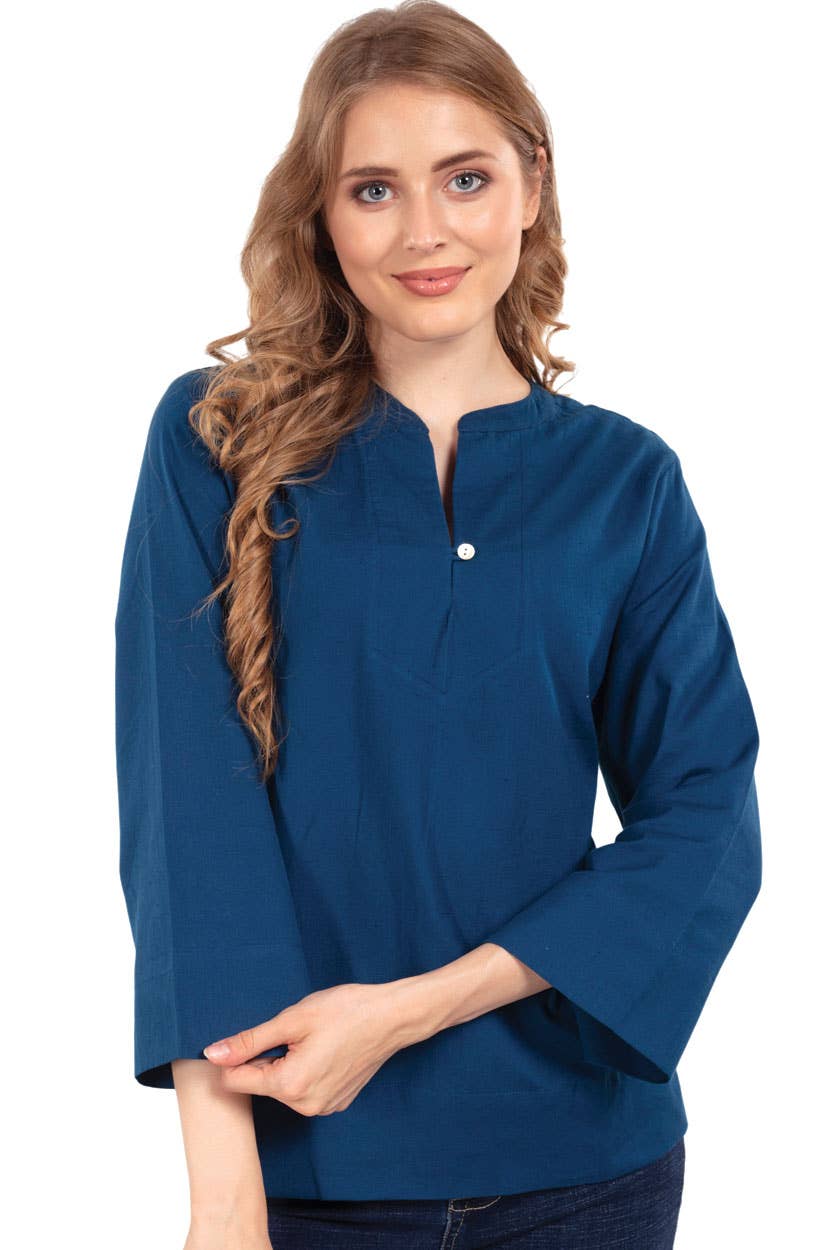 Jewel Tone Flax Linen Tunics: Denim Blue / S/M