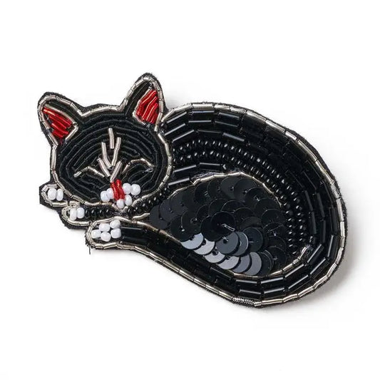 Beaded Sleeping Cat Brooch Pin