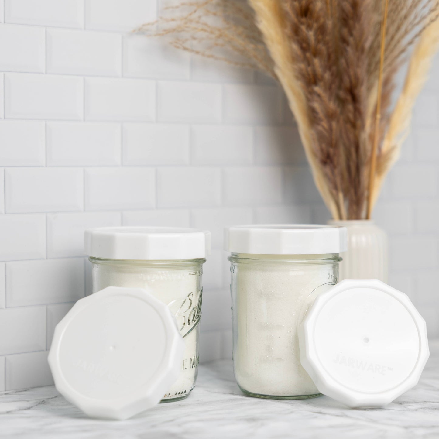 Jarware White Mason Jar Lids, Set of 4 Wide Mouth