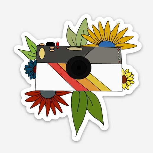 Custom Flower with Vintage Camera Sticker