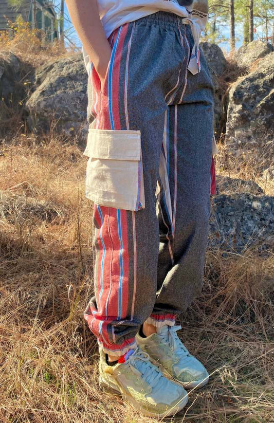 Wide Stripe Cotton Cargo Pants