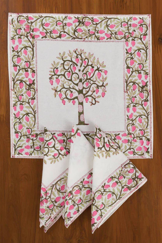 Blooming Tree Block Print Napkins - Set of 4