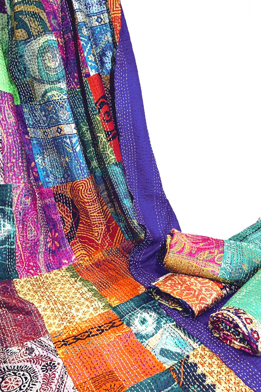 Kantha Silk Sari Patchwork Throws