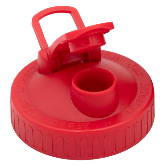 Pour & Store Shaker Lid w/ Carry Loop for Mason Jars: Cherry red / Wide mouth / Updated