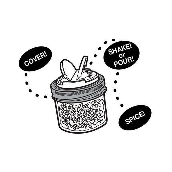 Jarware Spice Lid for Regular Mouth Mason Jar, Black, White