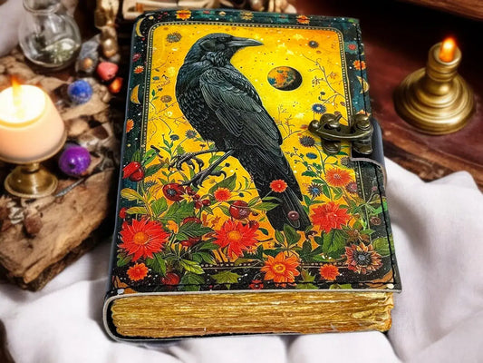 Raven Leather Grimoire Handmade Spell Book of Shadows