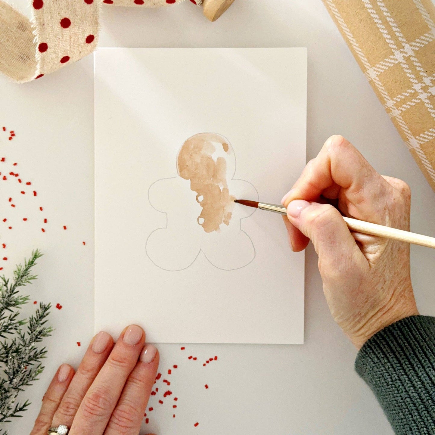 paintable watercolor notecard set Gingerbread