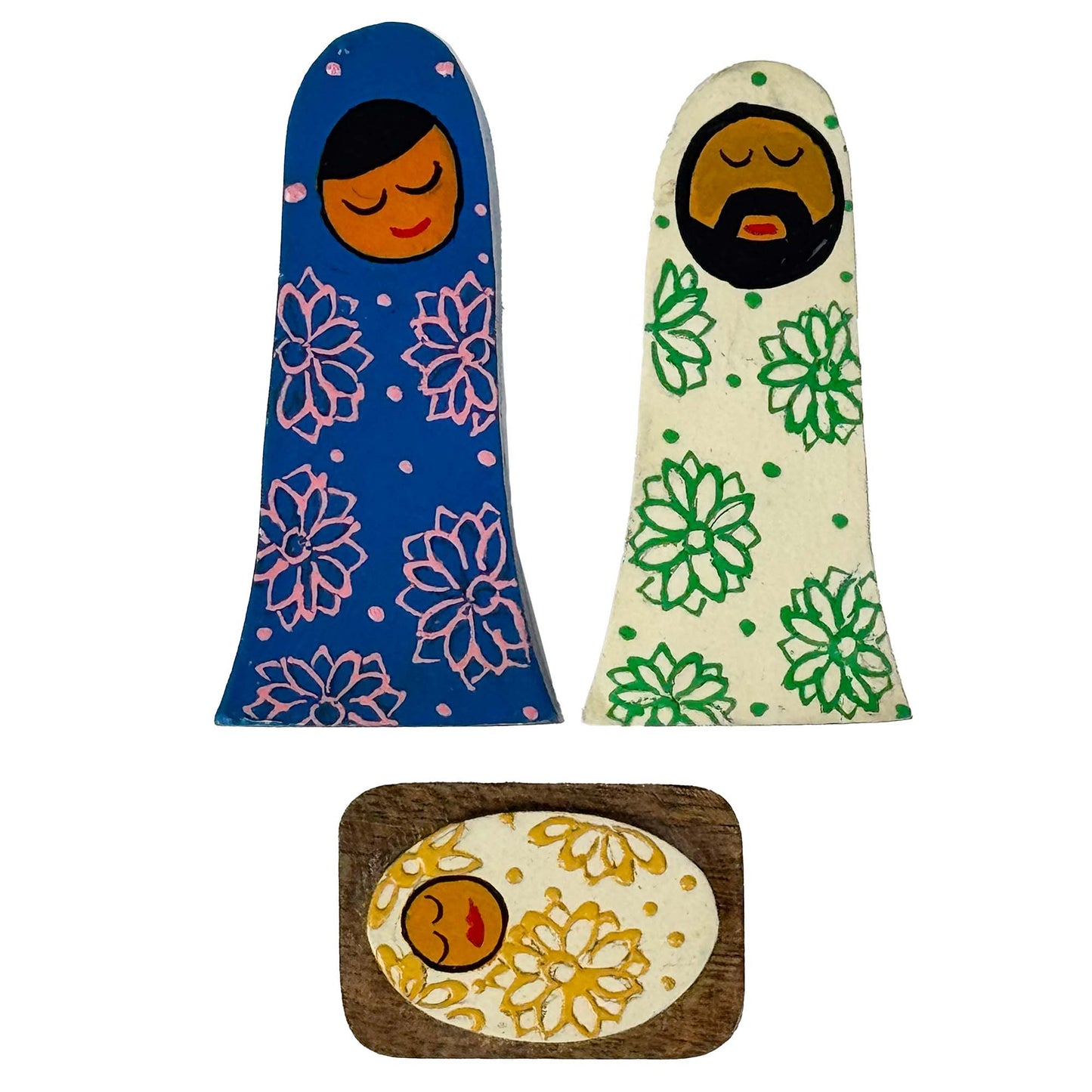 Handpainted Holy Family Mango Wood Nativity Set  (4 pc)