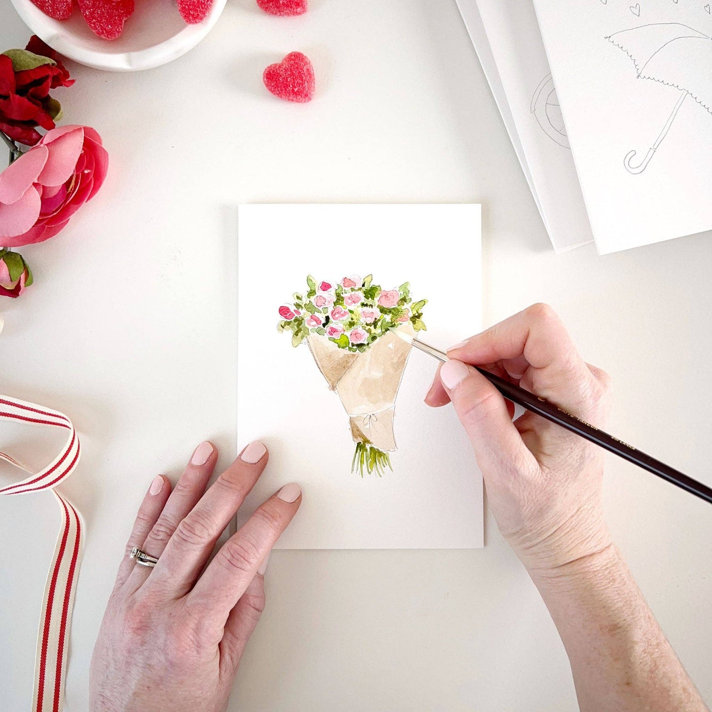 paintable watercolor notecard set Love sweet love