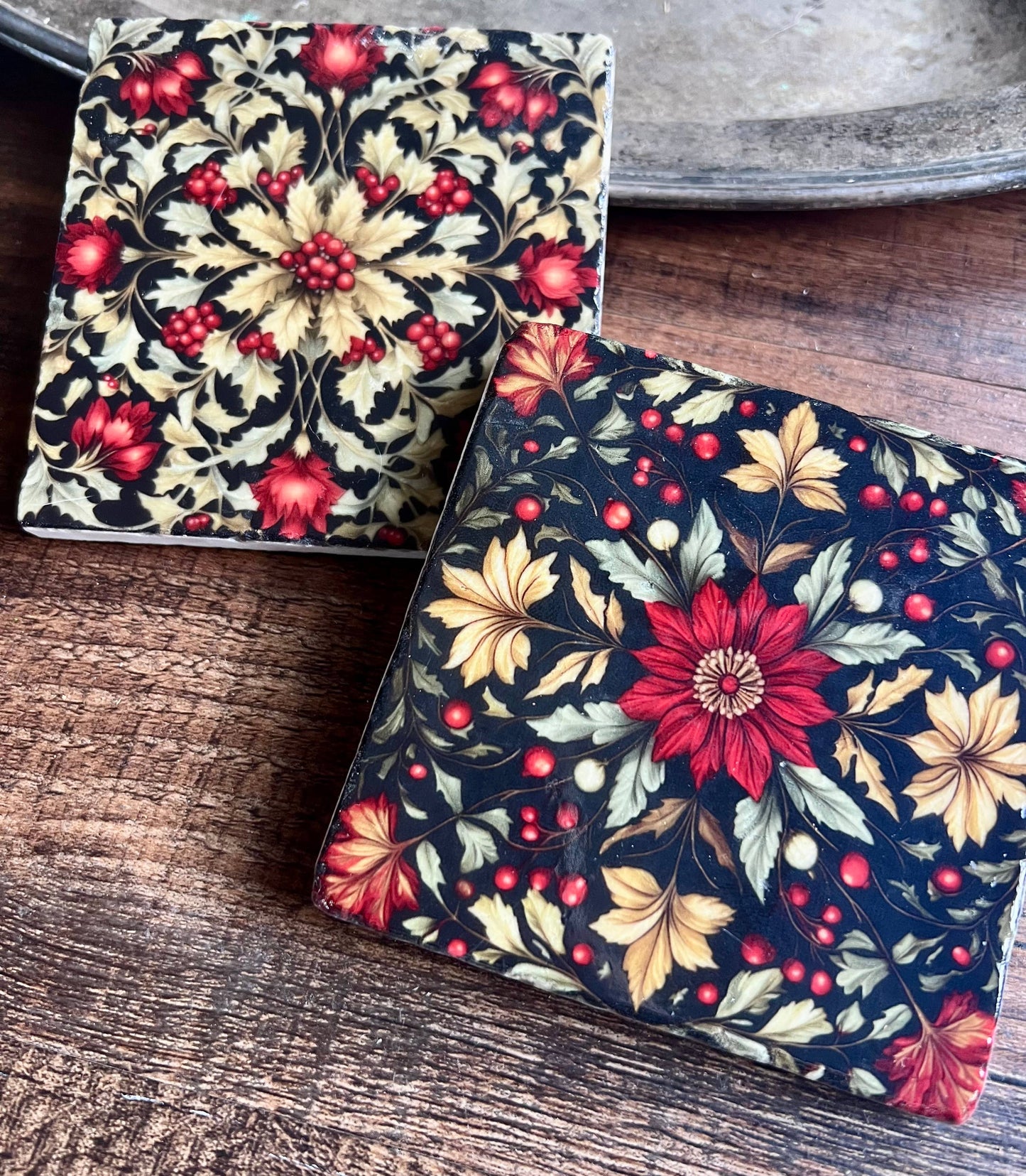 Art Nouveau Poinsettias stone coasters