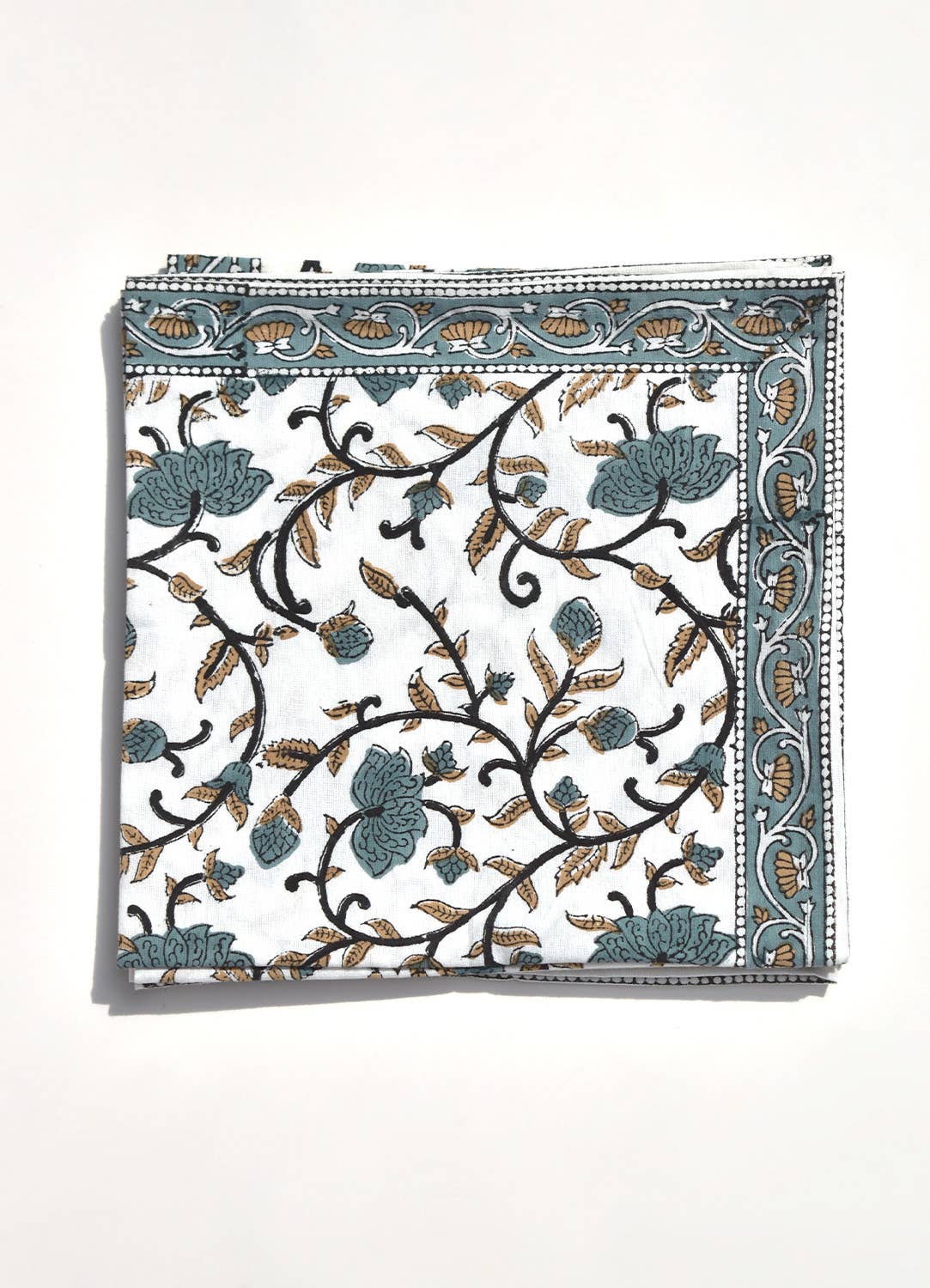 Silver Floral Block Print Napkins - Set of 4