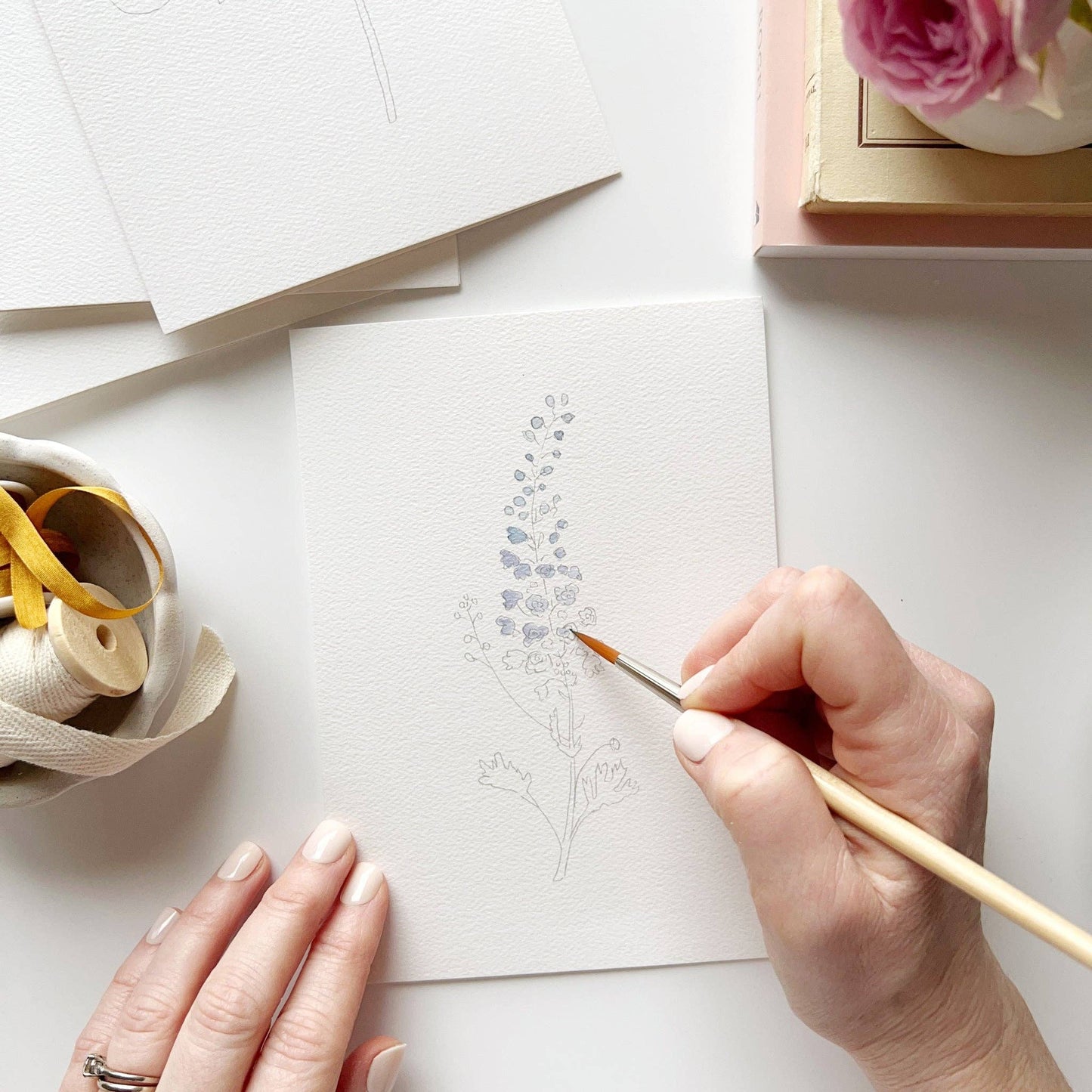 paintable watercolor notecard set Garden flowers