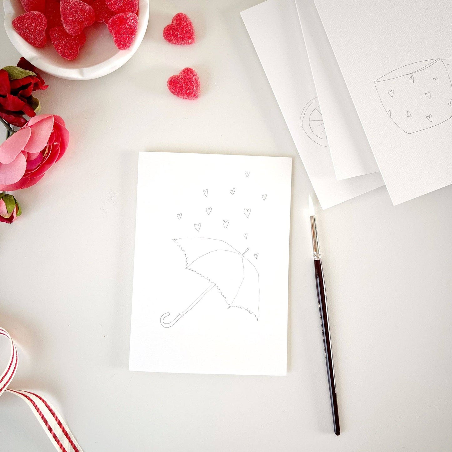 paintable watercolor notecard set Love sweet love