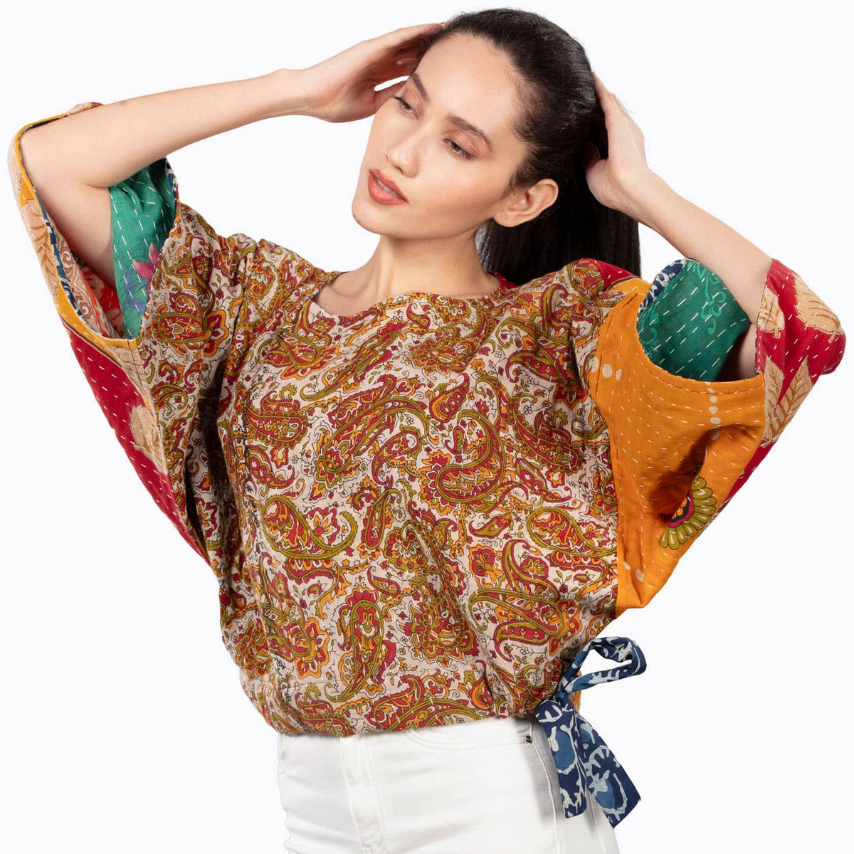 Reversible Kantha Kimono Crop Top