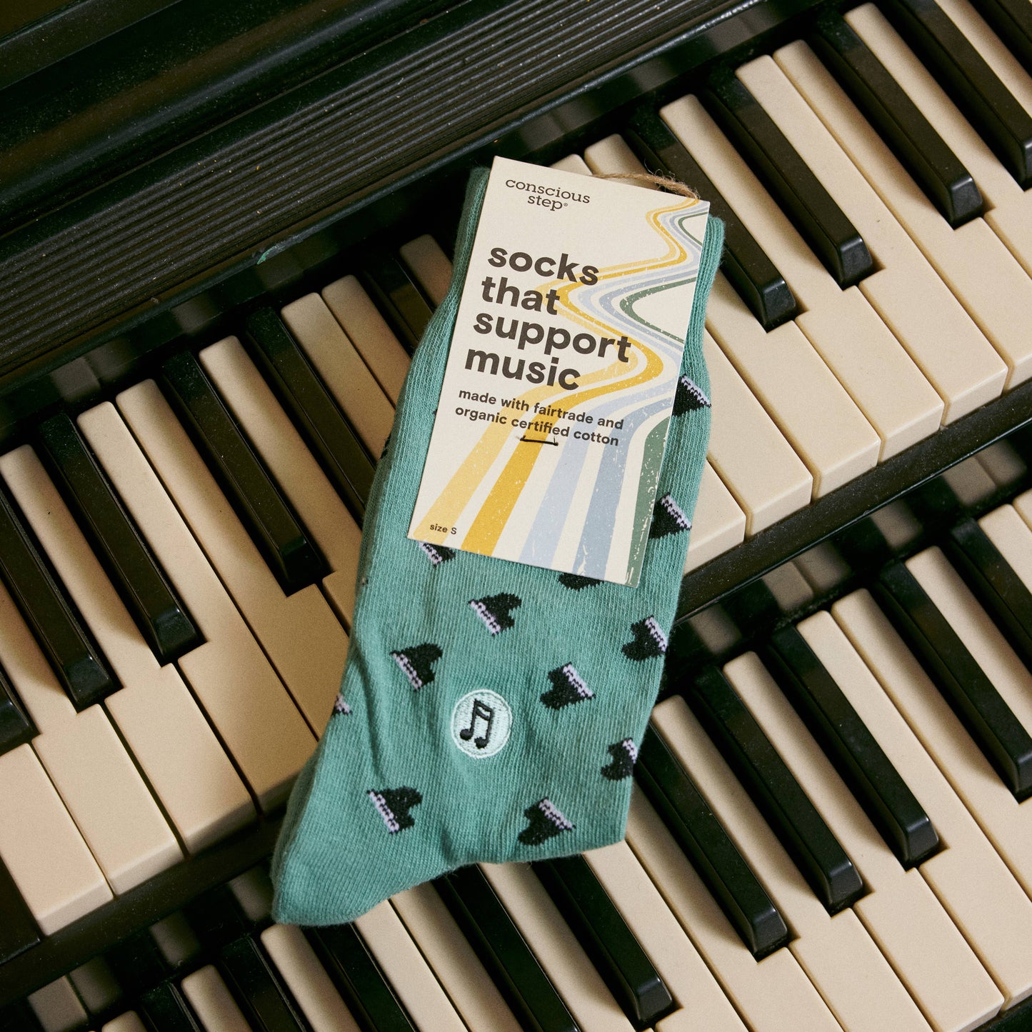 Socks that Support Music (Green Pianos): Small