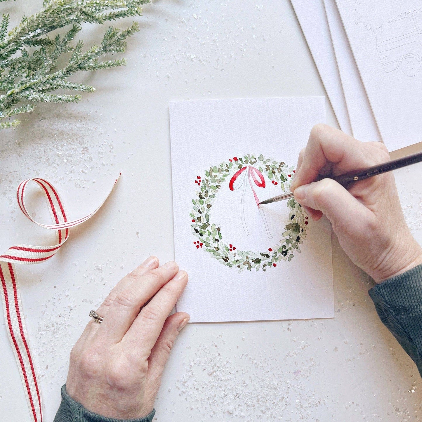 paintable watercolor notecard set Christmas cheer