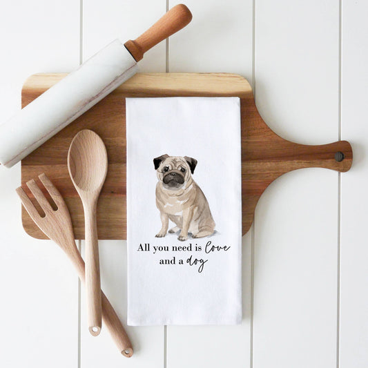 Love And A Dog Tea Towel: Natural • Cotton/Linen Blend -Yellow Lab