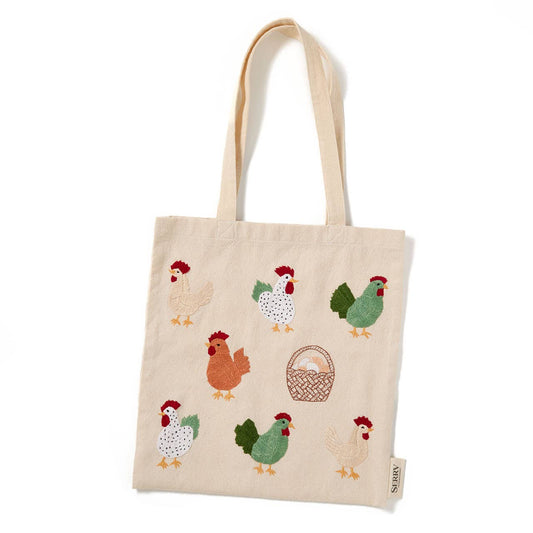 Happy Hens Embroidered Tote
