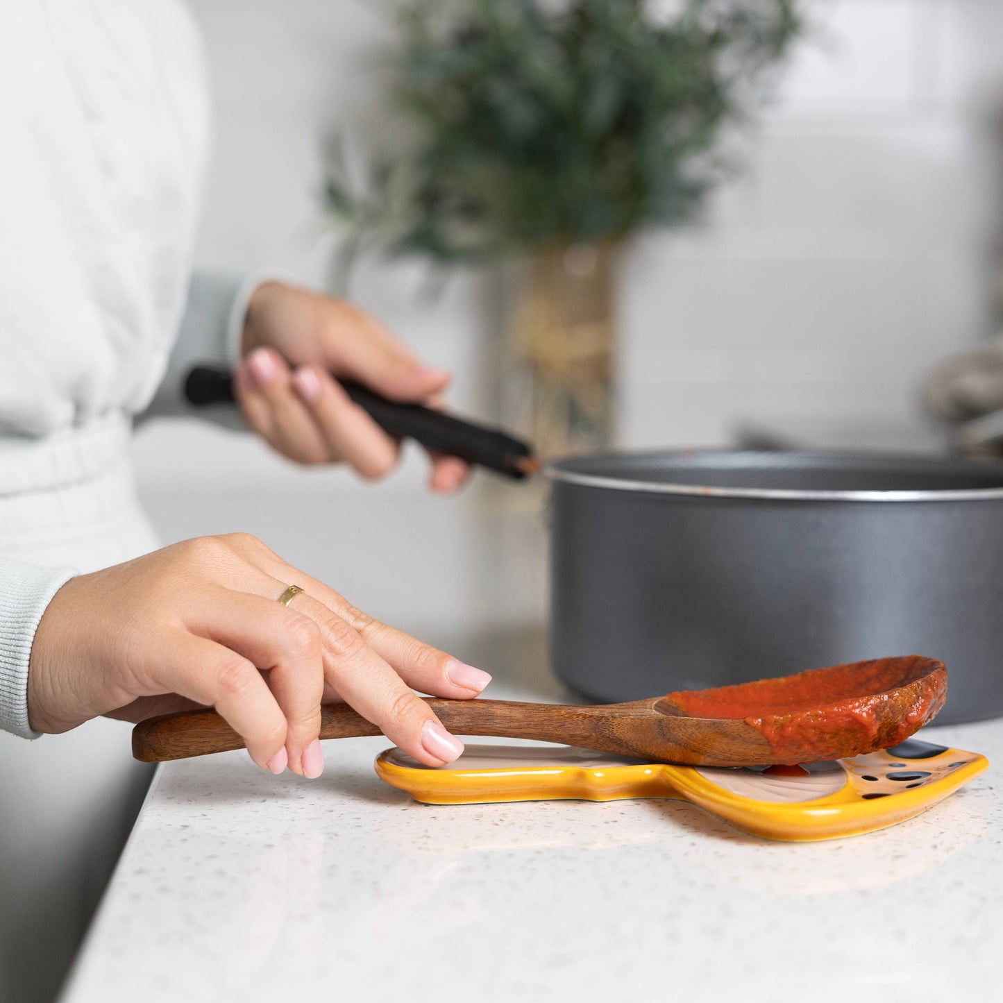 Fox Run Mushroom Spoon Rest, Ceramic Spoon and Spatula Rest