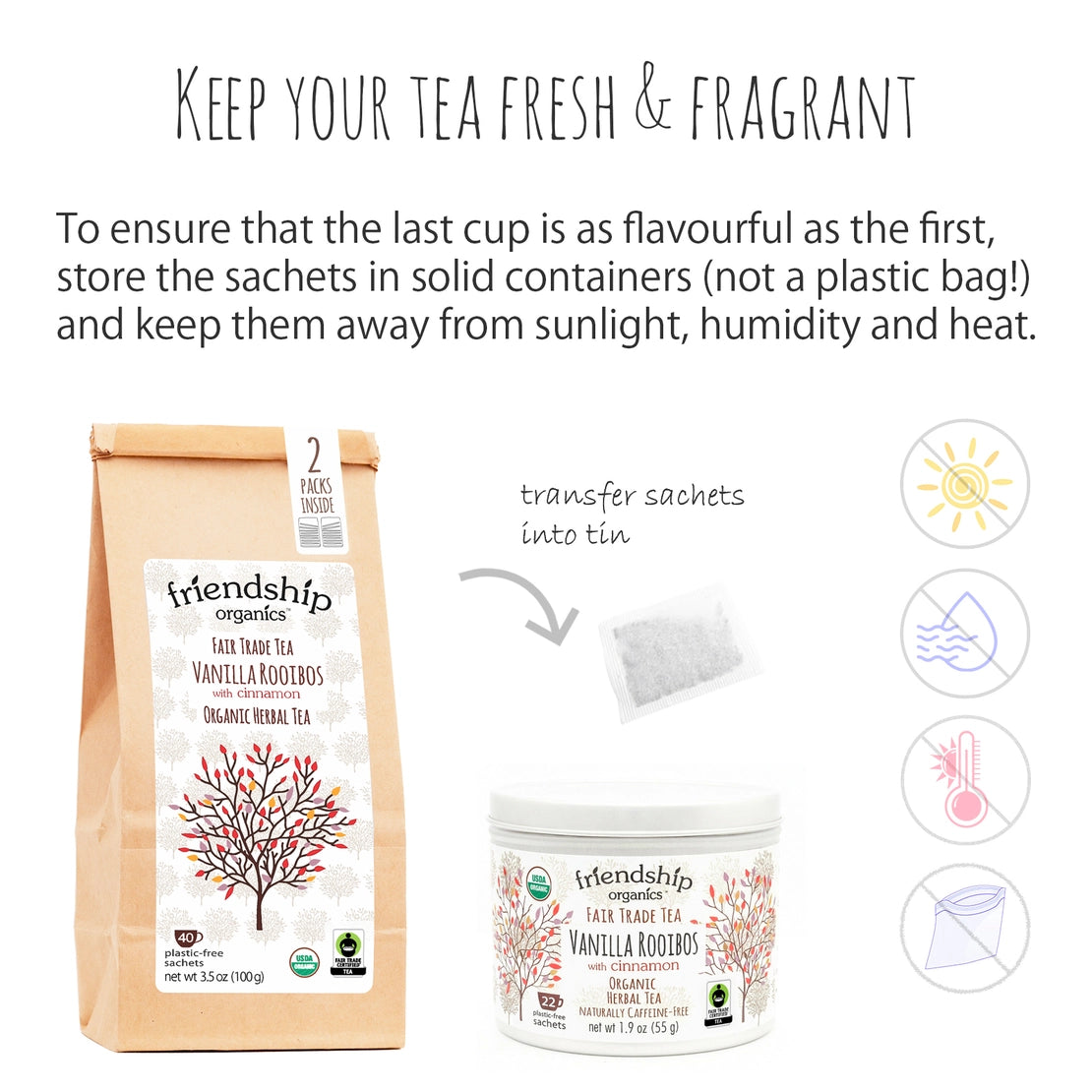 Vanilla Rooibos with Cinnamon Herbal Tea, Organic and Fair Trade Certified Bag