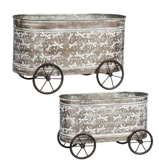 Planter, Wagon Metal on Wheels Small