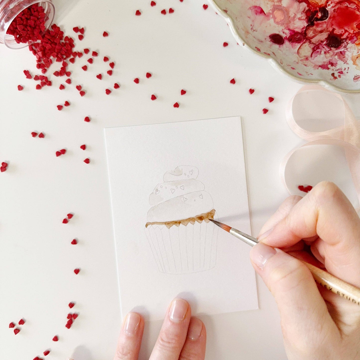 paintable watercolor notecard set Sweet treats valentines