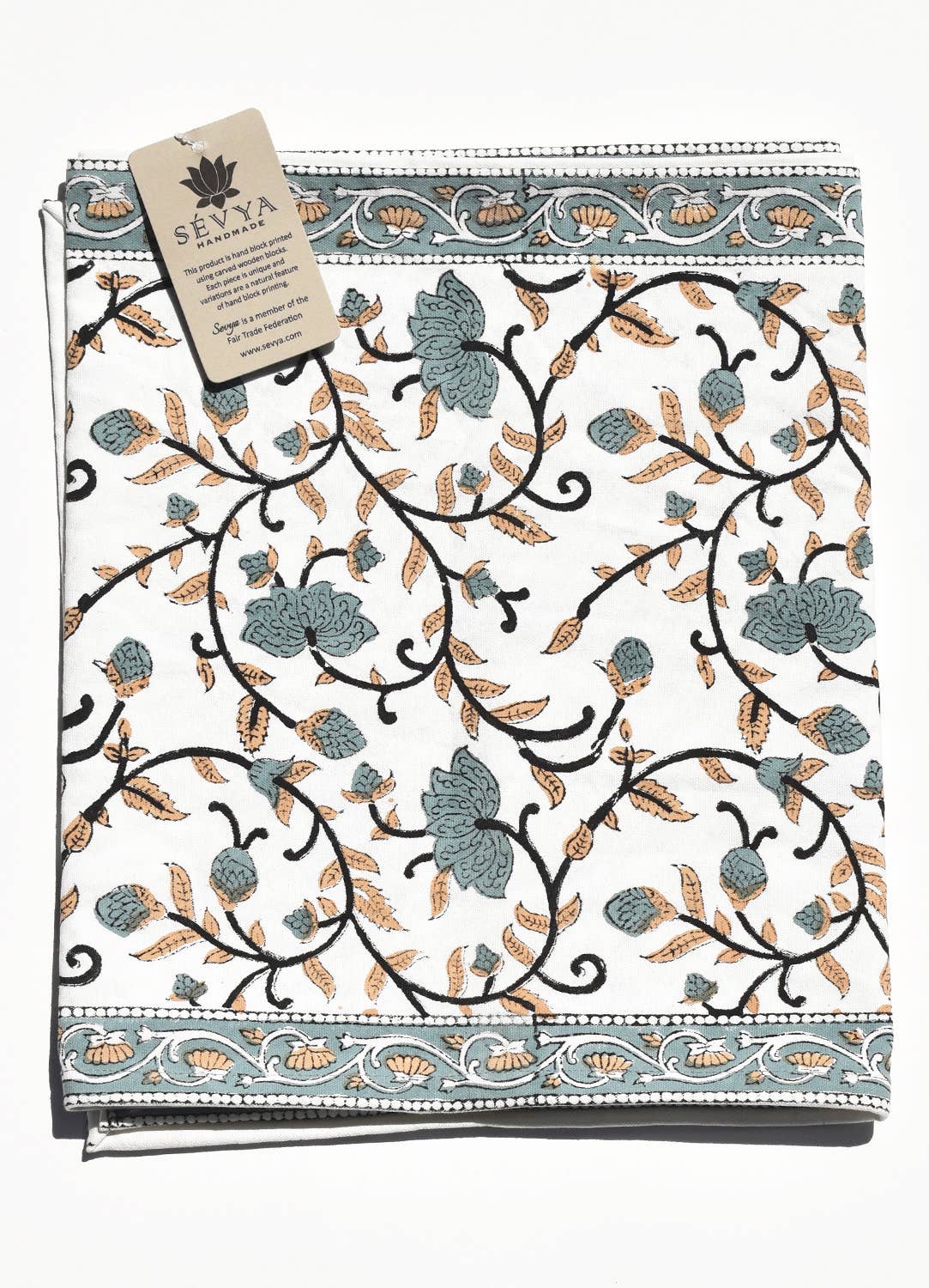 Silver Floral Block Print Table Runner